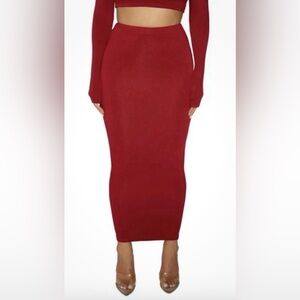 Naked Wardrobe, NWOT, S, Burgundy Red Hourglass Midi Skirt